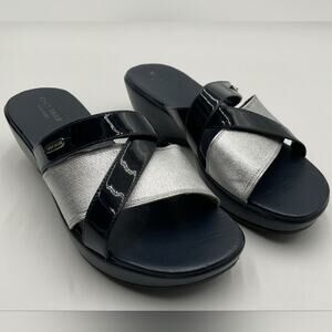 Cole Haan Womens Patent Leather Margate Slide Sandals Size 8 Black/Silver